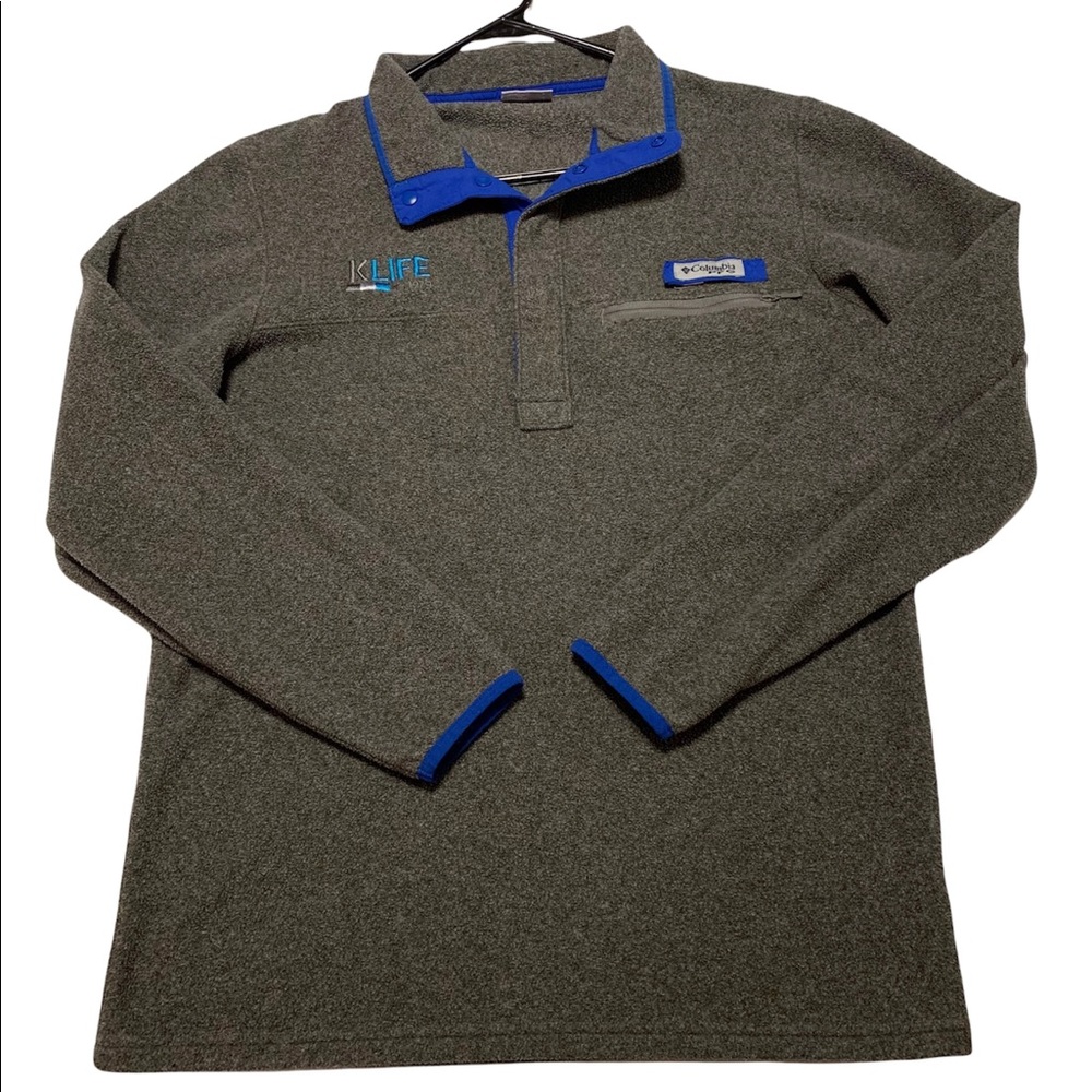 Columbia Golf PFG Harborside 1/4 Zip Fleece Pullover, Mens Small, Grey and Blue